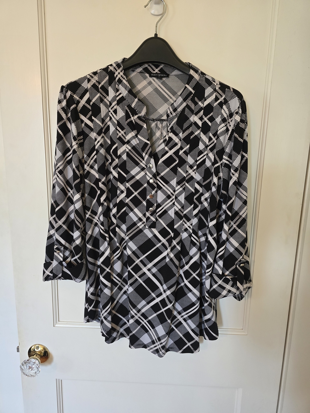 Ava & Grace Black and White Plaid Tunic Blouse LARGE